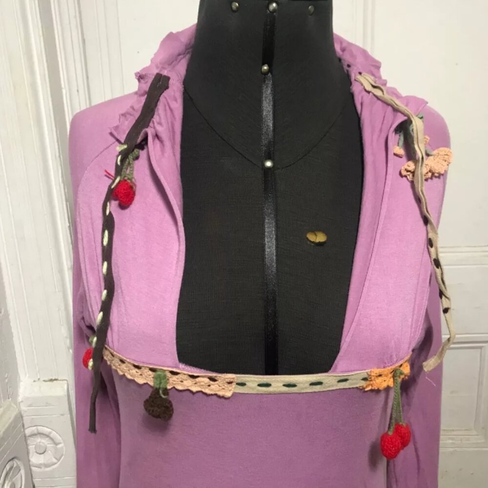 Vintage Miss Sixty Pink Long-Sleeved Tee with Crochet Accents Size Medium